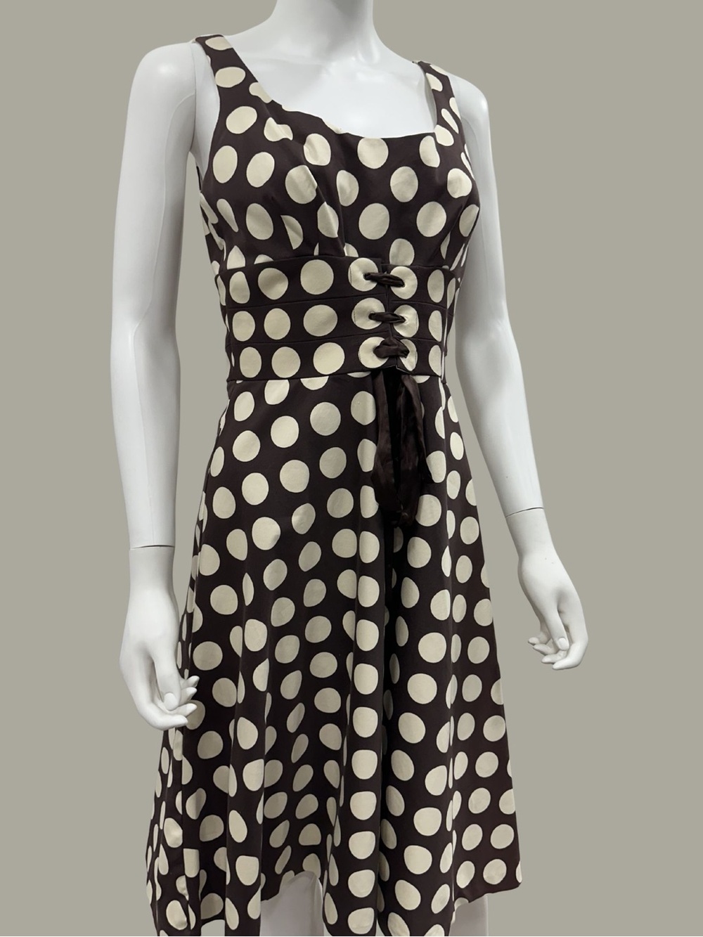 Timeless Charm Vintage Inspired Donna Ricco Polka Dot Corset-Waist Midi Dress - Picture 4 of 10